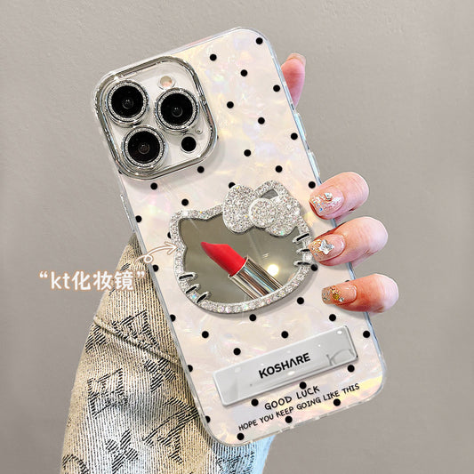 Hello Kitty Mirror Stand Bracelet Suitable for Apple 16Promax Phone Case 15 Premium 13 Female 14 Light Luxury