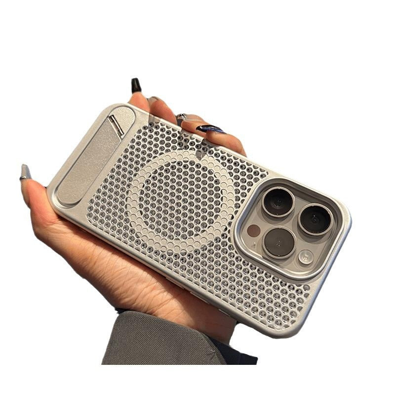 Honeycomb heat dissipation breathable magnetic suction suitable for Apple 16 protective iPhone 15 Promax invisible bracket phone case