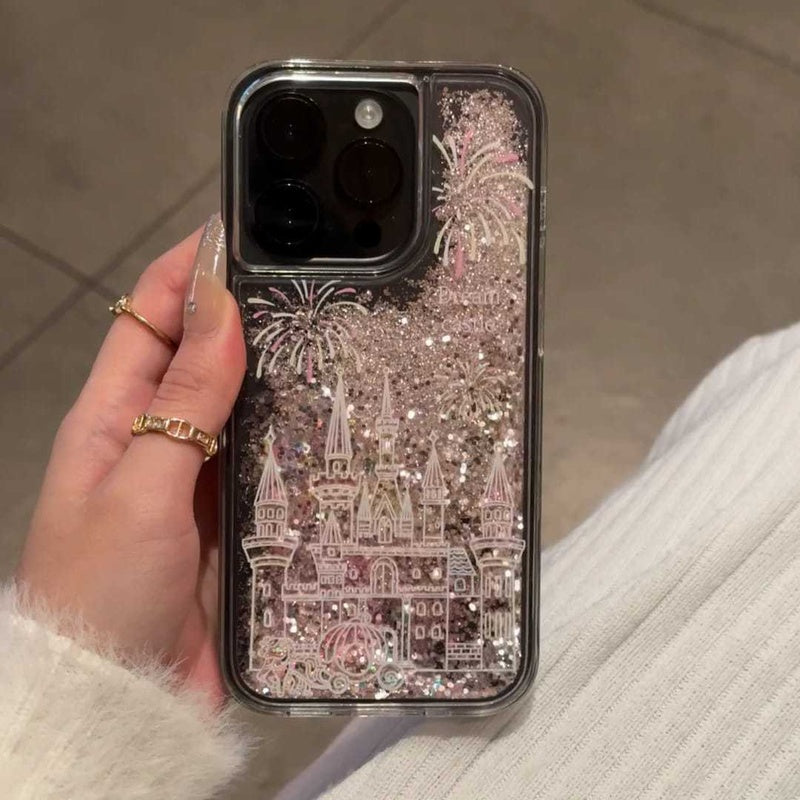 Fireworks and Castle Silver Flowing Sand Suitable for Apple 16 Phone Case iPhone 15/13 New 11Promax Hua