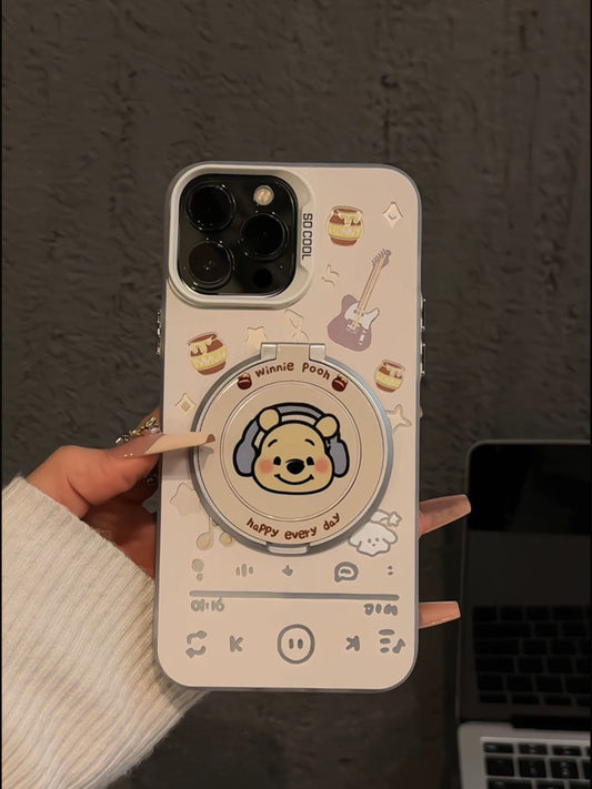 Compatible with Apple 16 Pro Matte Silver Huawei P60 Cartoon Phone Case iPhone 15 Niche Earphone Winnie the Pooh