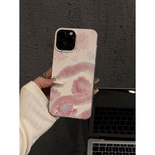 Compatible Apple 16 Phone Case 15 Huawei Creative IMD Feather Gauze Mate 60 Fireworks Gradient Pink Snake Xiaomi Hard