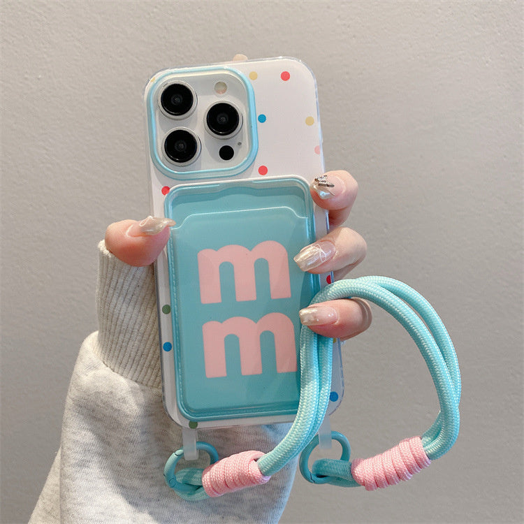 Suitable for Apple 15PROMAX woven lanyard phone case, iPhone 16PRO striped dog cartoon protective case