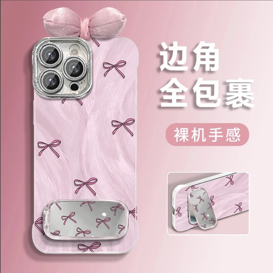 Pink Bowknot Compatible with Apple 16 Pro Phone Case Hard Shell iPhone15141312Precision Hole Frameless Feather Gauze