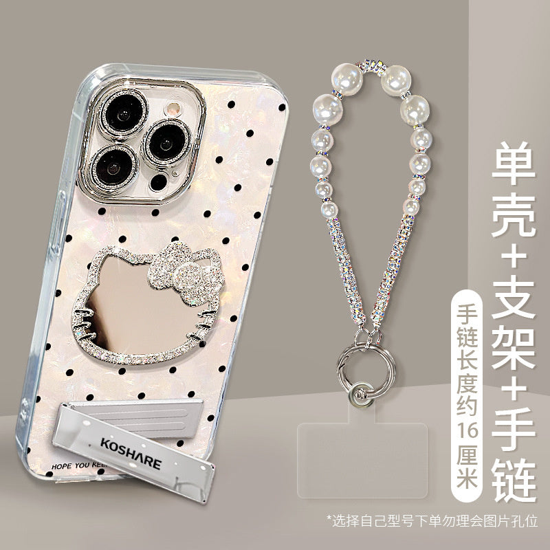 Hello Kitty Mirror Stand Bracelet Suitable for Apple 16Promax Phone Case 15 Premium 13 Female 14 Light Luxury