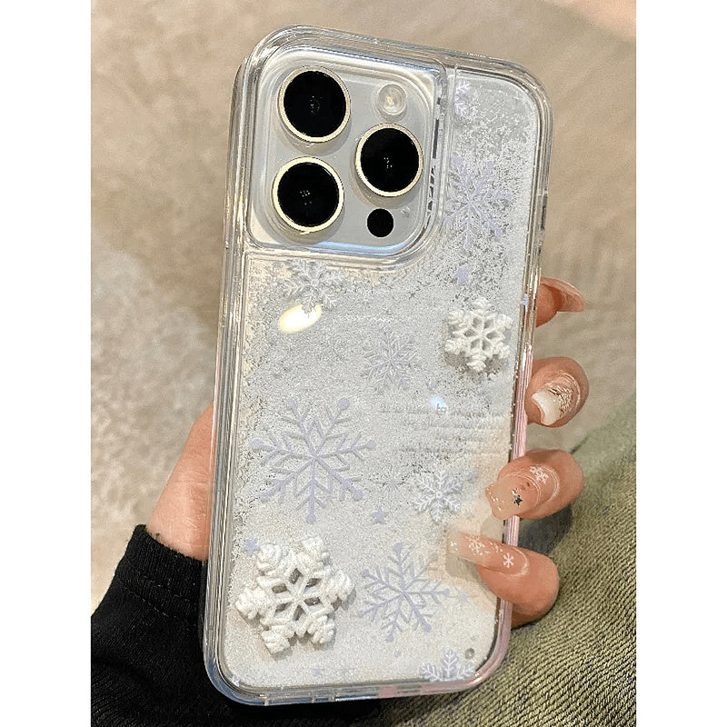 Snowflake Autumn/Winter Suitable for Apple 16promax Transparent 15pro Flowing Sand 14plus Cartoon 12PRO Soft