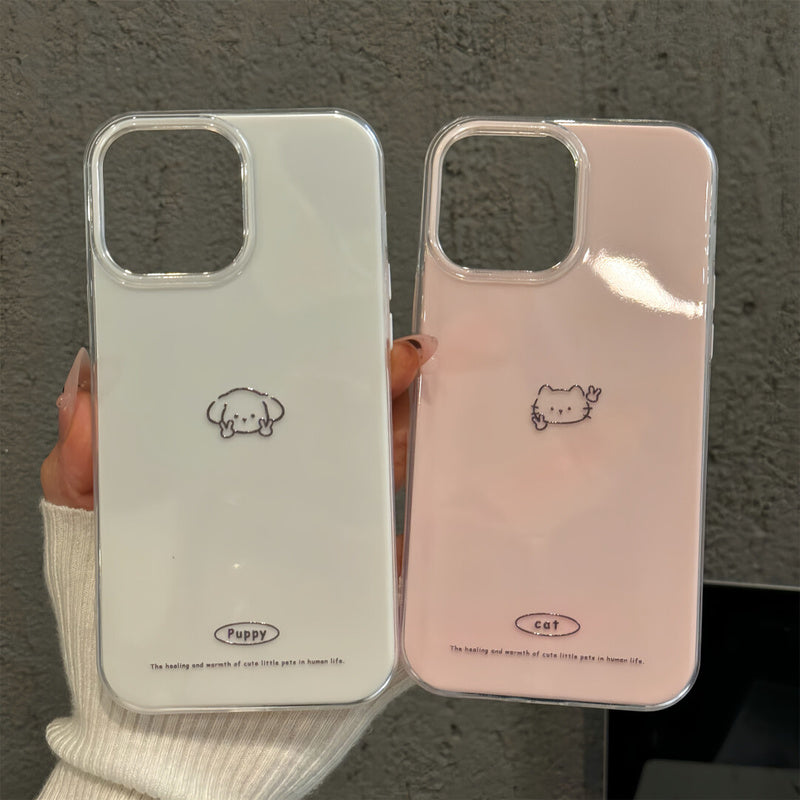 Biye Line Puppy Compatible with Apple 16 Pro Max Creative iPhone 15 Jelly Phone Case Two-in-One Cute