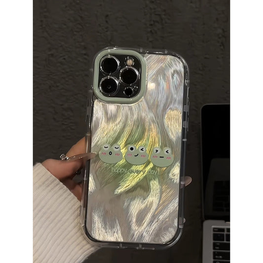 Three Frogs Compatible with Apple 16 Creative iPhone 15 Pro Phone Case Puff Feather Gauze Huawei P Niche Cartoon