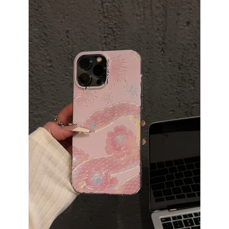 Compatible Apple 16 Phone Case 15 Huawei Creative IMD Feather Gauze Mate 60 Fireworks Gradient Pink Snake Xiaomi Hard
