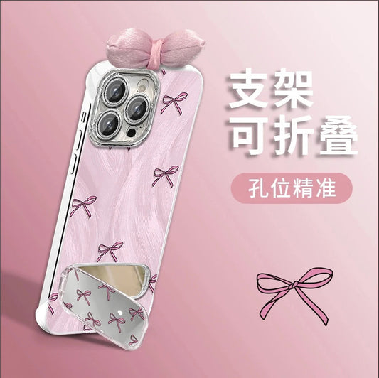 Pink Bowknot Compatible with Apple 16 Pro Phone Case Hard Shell iPhone15141312Precision Hole Frameless Feather Gauze