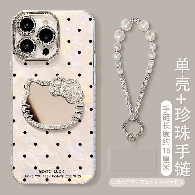 Hello Kitty Mirror Stand Bracelet Suitable for Apple 16Promax Phone Case 15 Premium 13 Female 14 Light Luxury