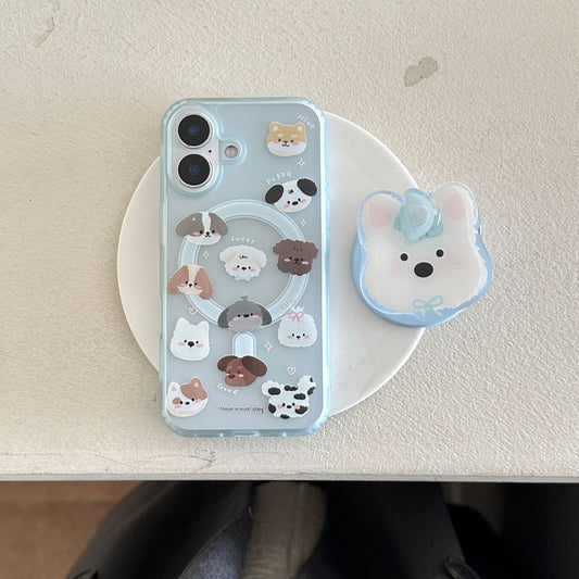 Cute little dog avatar Apple 14 phone case 16promax magnetic suction iPhone 15pro holder suitable for 13pro