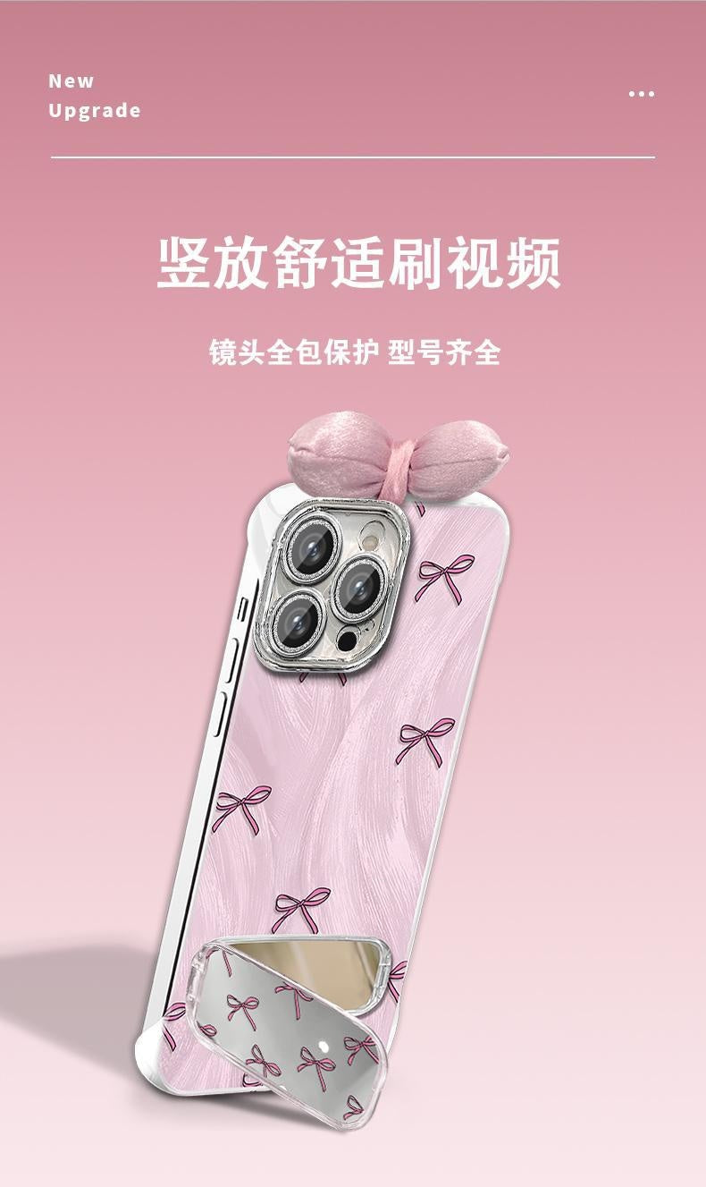 Pink Bowknot Compatible with Apple 16 Pro Phone Case Hard Shell iPhone15141312Precision Hole Frameless Feather Gauze