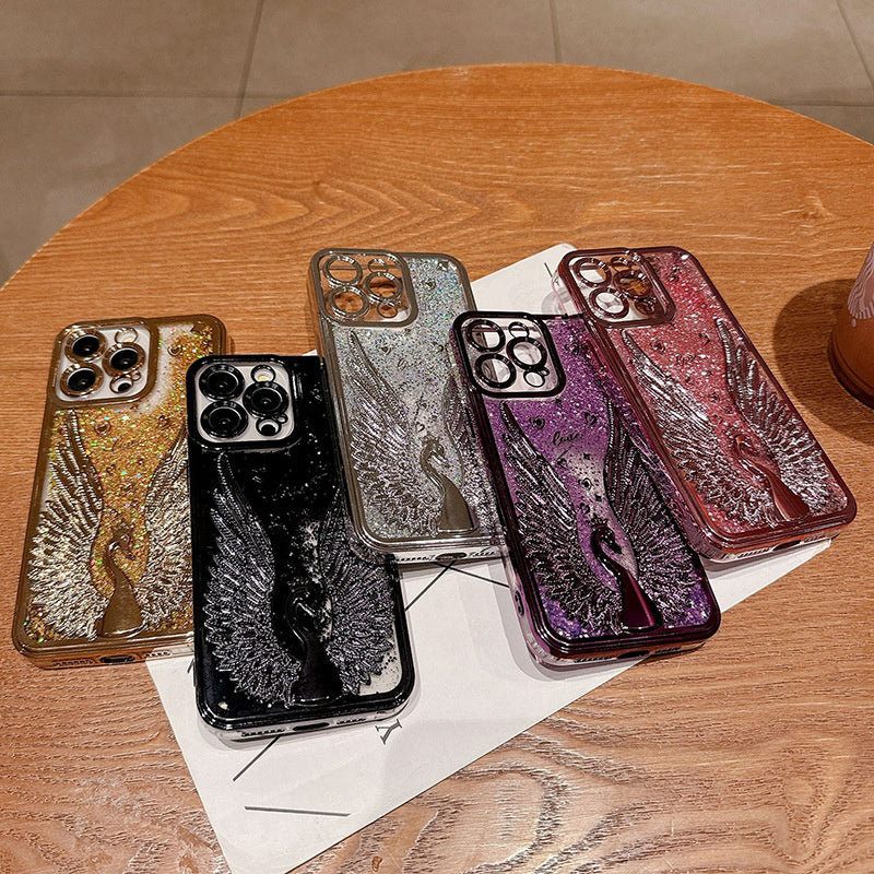 Swan 3D Flowing Sand Phone Case Suitable for Apple 16 ProMax New iPhone 15 Female Personalized Anti Drop