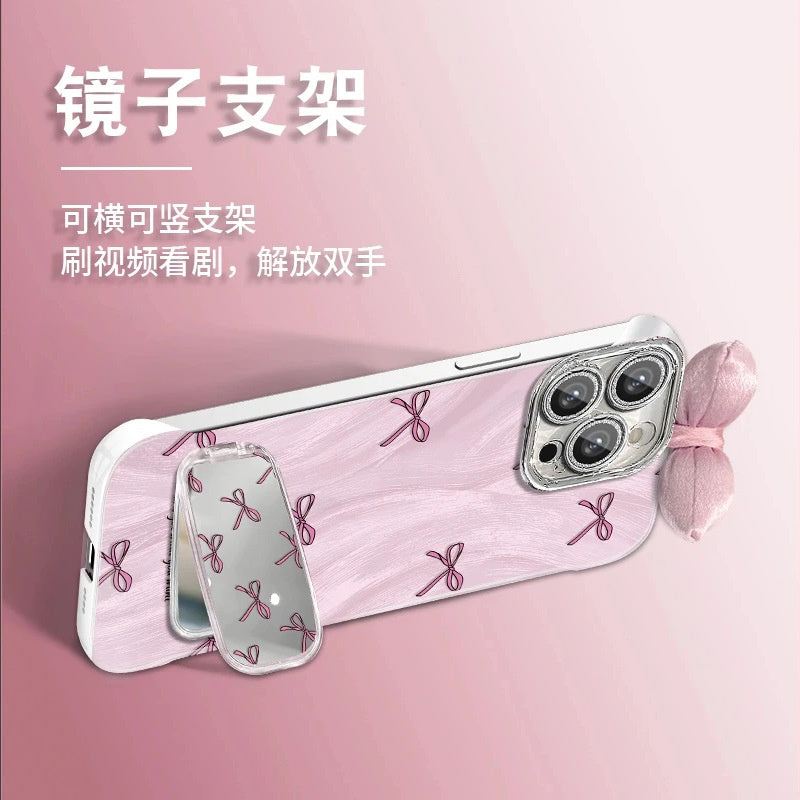 Pink Bowknot Compatible with Apple 16 Pro Phone Case Hard Shell iPhone15141312Precision Hole Frameless Feather Gauze