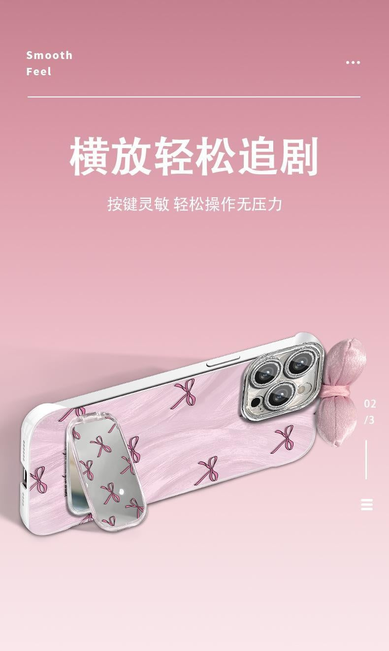 Pink Bowknot Compatible with Apple 16 Pro Phone Case Hard Shell iPhone15141312Precision Hole Frameless Feather Gauze