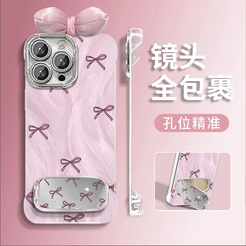 Pink Bowknot Compatible with Apple 16 Pro Phone Case Hard Shell iPhone15141312Precision Hole Frameless Feather Gauze
