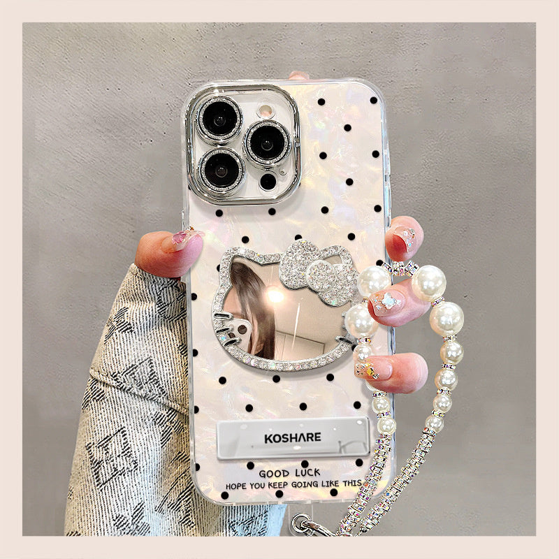 Hello Kitty Mirror Stand Bracelet Suitable for Apple 16Promax Phone Case 15 Premium 13 Female 14 Light Luxury