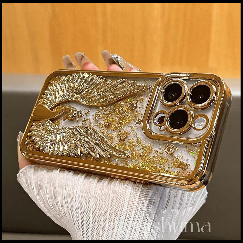 Swan 3D Flowing Sand Phone Case Suitable for Apple 16 ProMax New iPhone 15 Female Personalized Anti Drop