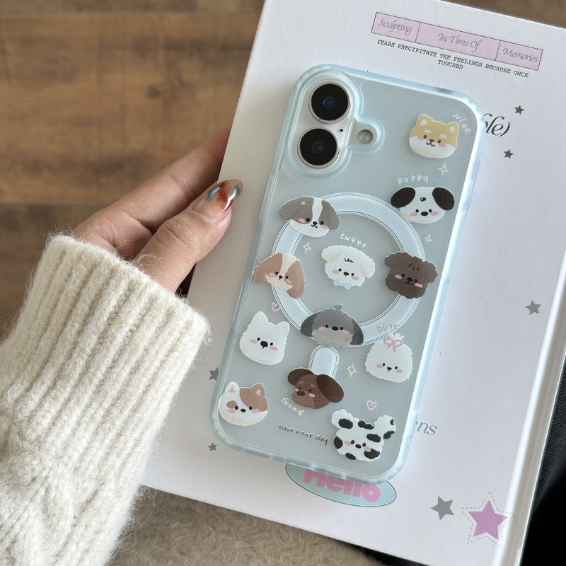 Cute little dog avatar Apple 14 phone case 16promax magnetic suction iPhone 15pro holder suitable for 13pro