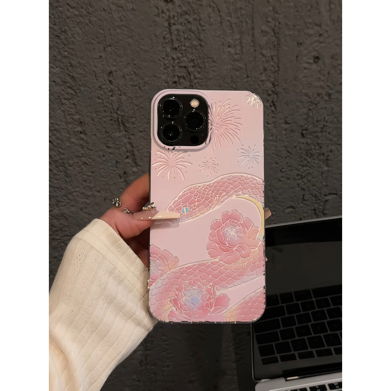 Compatible Apple 16 Phone Case 15 Huawei Creative IMD Feather Gauze Mate 60 Fireworks Gradient Pink Snake Xiaomi Hard