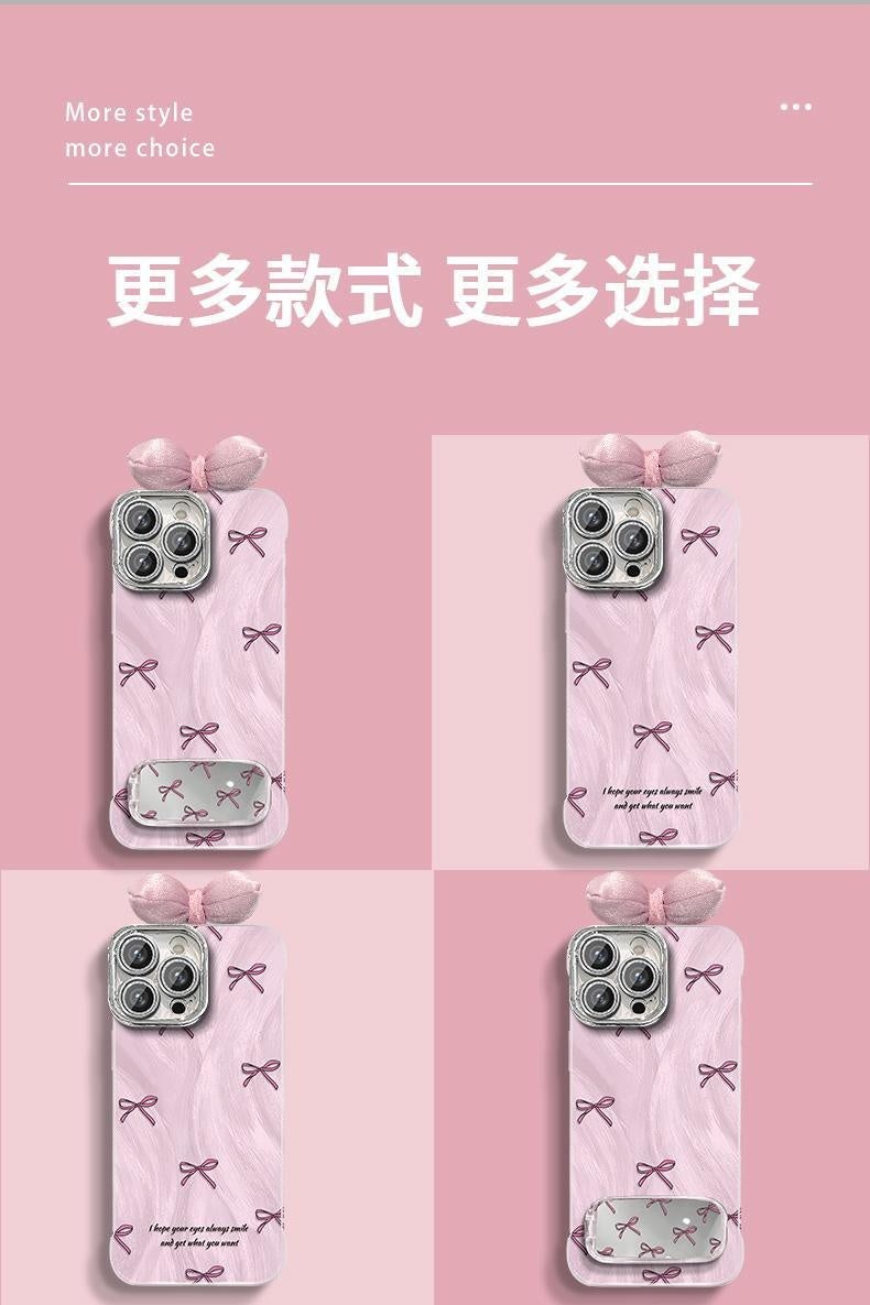 Pink Bowknot Compatible with Apple 16 Pro Phone Case Hard Shell iPhone15141312Precision Hole Frameless Feather Gauze