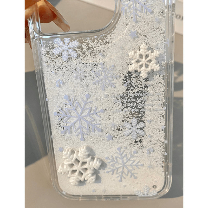 Snowflake Autumn/Winter Suitable for Apple 16promax Transparent 15pro Flowing Sand 14plus Cartoon 12PRO Soft