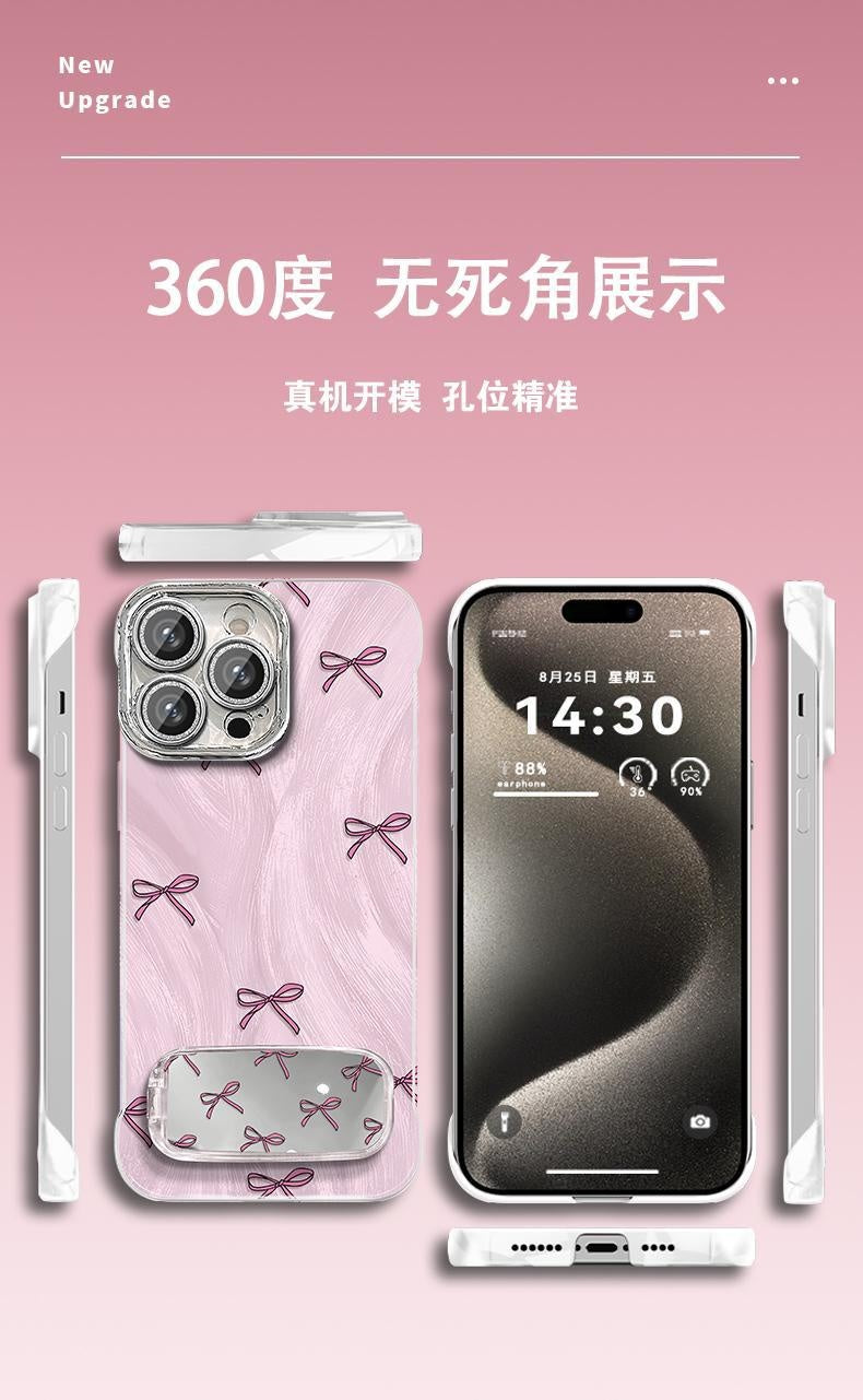 Pink Bowknot Compatible with Apple 16 Pro Phone Case Hard Shell iPhone15141312Precision Hole Frameless Feather Gauze