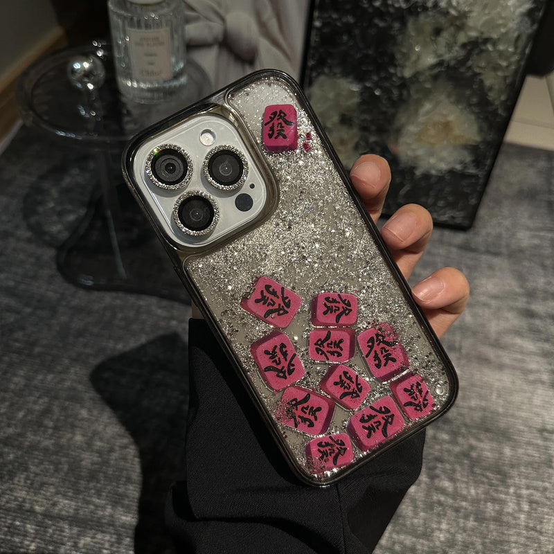 Advanced and Wealthy iPhone 15/16 Flowing Sand Phone Case 14 Pro Style Apple 13 Women 12 Pearl Bracelet