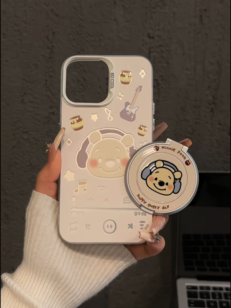 Compatible with Apple 16 Pro Matte Silver Huawei P60 Cartoon Phone Case iPhone 15 Niche Earphone Winnie the Pooh