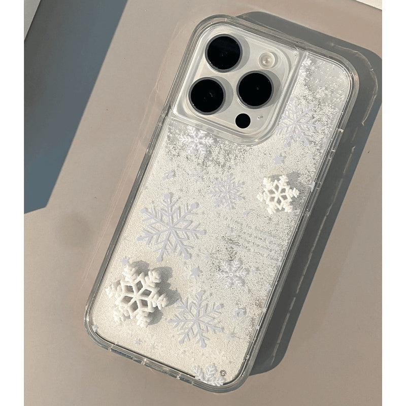 Snowflake Autumn/Winter Suitable for Apple 16promax Transparent 15pro Flowing Sand 14plus Cartoon 12PRO Soft