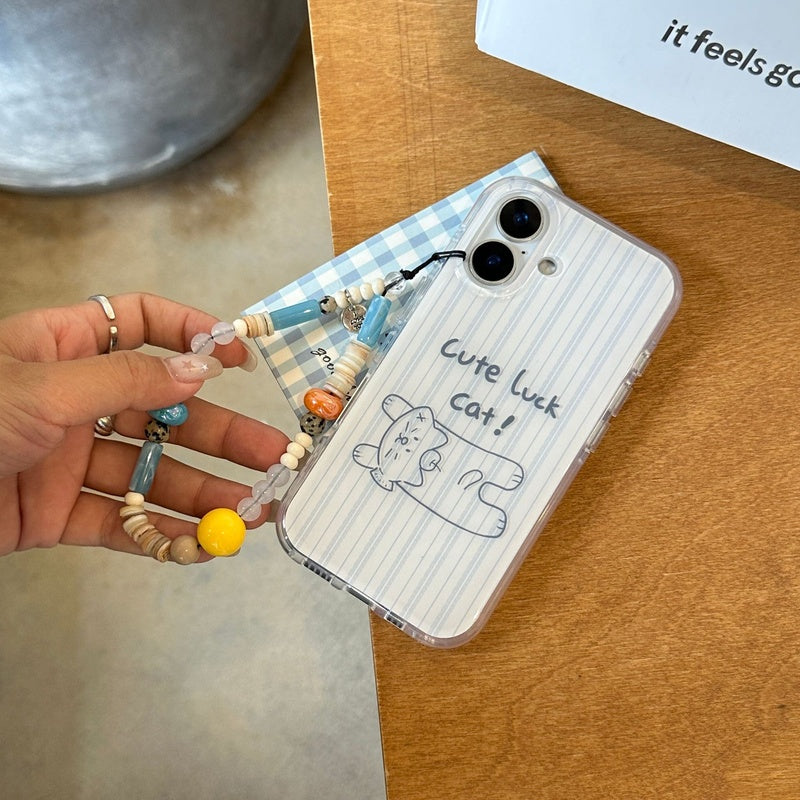 Ins Double Layer Cat Stand Phone Case Compatible with Apple 15 Rounded Edge iPhone 16 Pro Max Hard 14