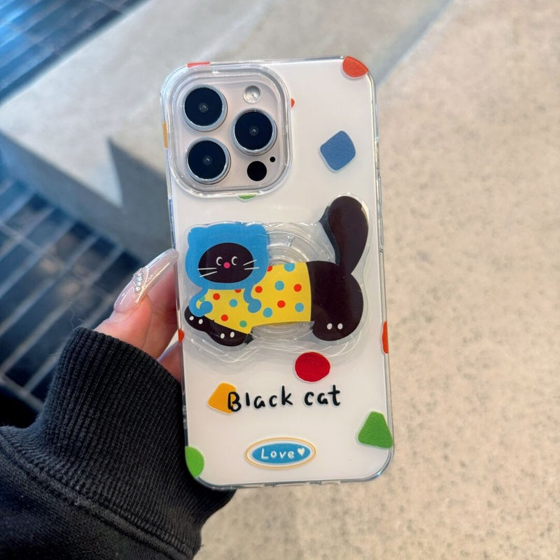 Polka Dot Cat Compatible with Apple iPhone Xiaomi 15/14/13 Pro Shockproof Vivo Huawei Oppo Phone Case