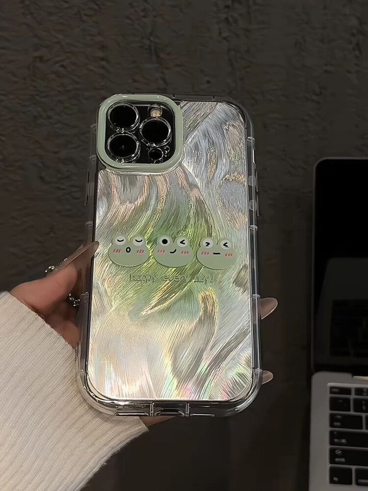 Three Frogs Compatible with Apple 16 Creative iPhone 15 Pro Phone Case Puff Feather Gauze Huawei P Niche Cartoon