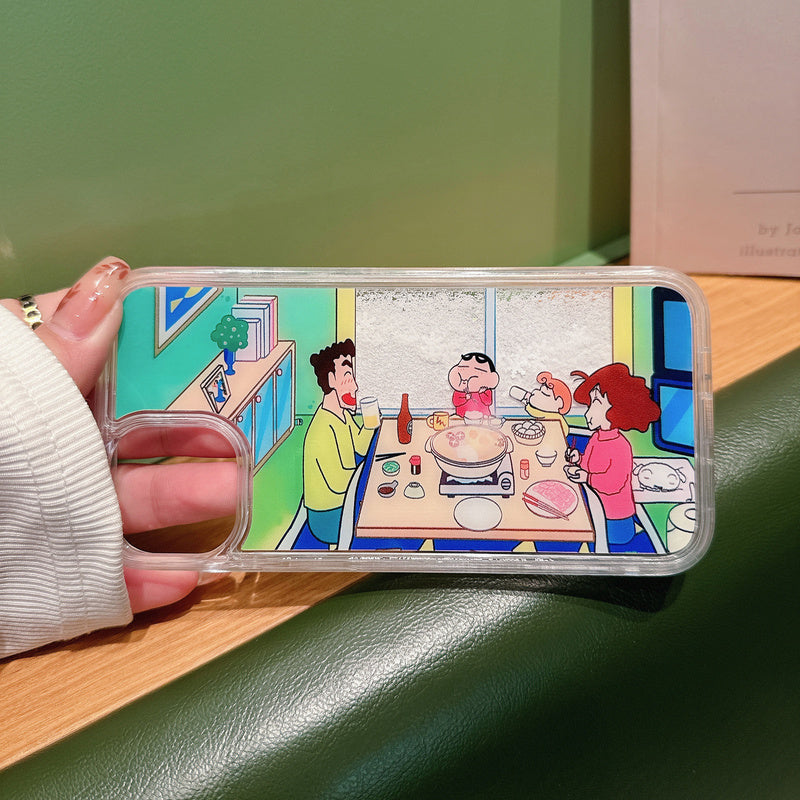 Cartoon Flowing Sand Window Crayon Shin chan, suitable for iPhone 16 phone Apple 14 anti fall protective case, 11
