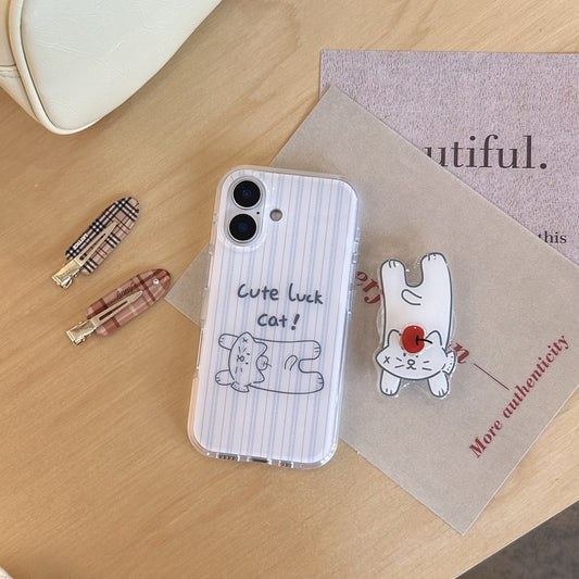 Ins Double Layer Cat Stand Phone Case Compatible with Apple 15 Rounded Edge iPhone 16 Pro Max Hard 14