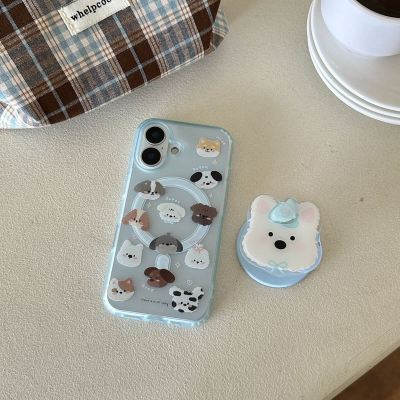 Cute little dog avatar Apple 14 phone case 16promax magnetic suction iPhone 15pro holder suitable for 13pro
