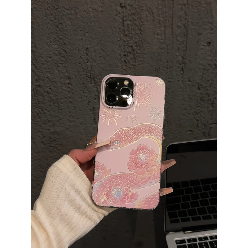 Compatible Apple 16 Phone Case 15 Huawei Creative IMD Feather Gauze Mate 60 Fireworks Gradient Pink Snake Xiaomi Hard
