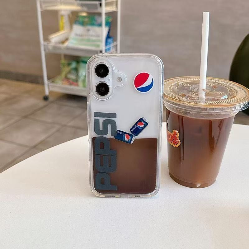 Creative Flowing Sand Pepsi Cola Suitable for Apple 16 ProMax Phone Case 15 Floating Slide 14 Large Hole Protective Cover