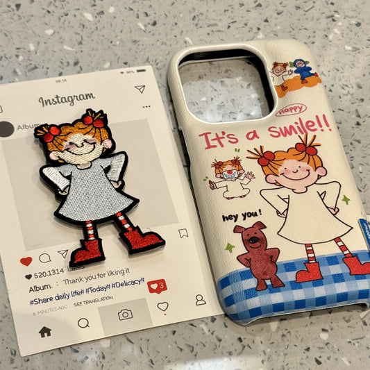 Japanese and Korean embroidered Coco sauce girl stand suitable for iPhone 16 Promax Apple 15 phone case 14 new model 13