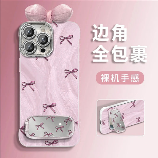 Pink Bowknot Compatible with Apple 16 Pro Phone Case Hard Shell iPhone15141312Precision Hole Frameless Feather Gauze