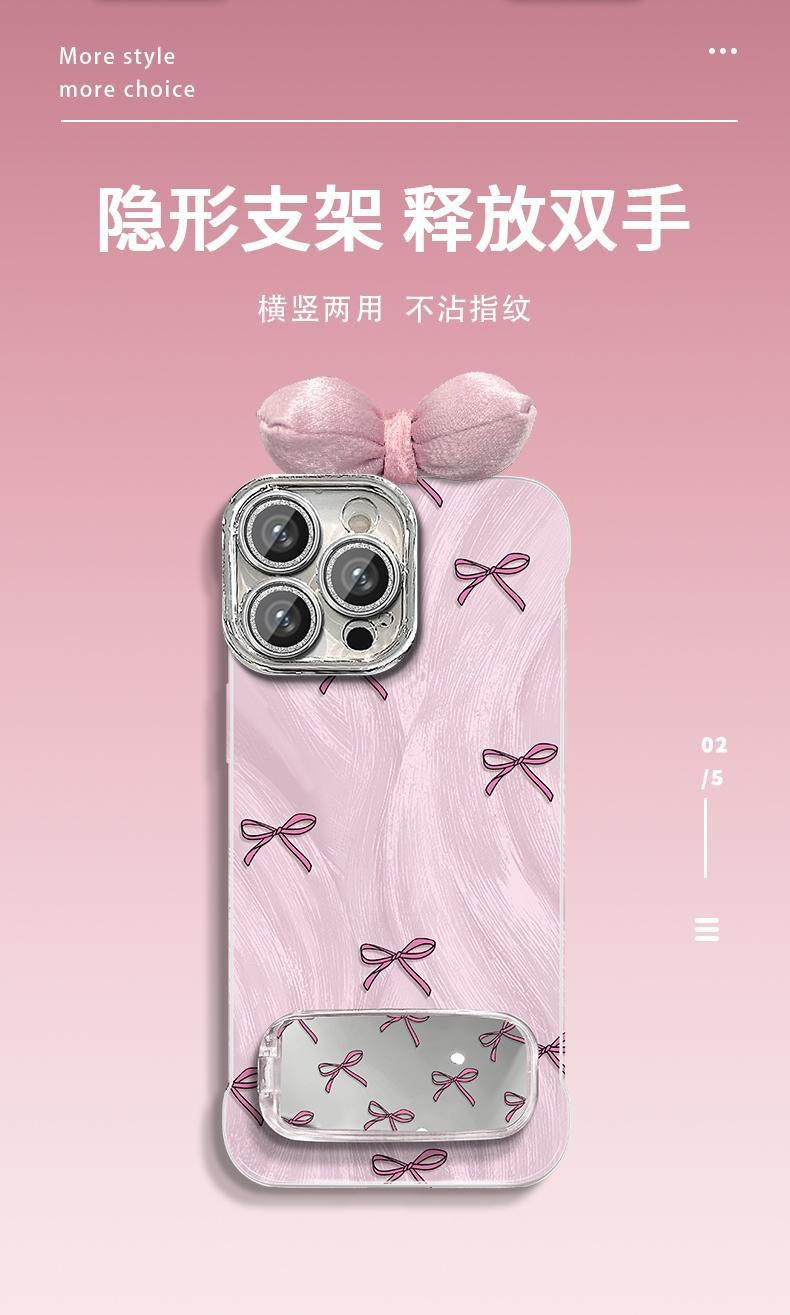 Pink Bowknot Compatible with Apple 16 Pro Phone Case Hard Shell iPhone15141312Precision Hole Frameless Feather Gauze