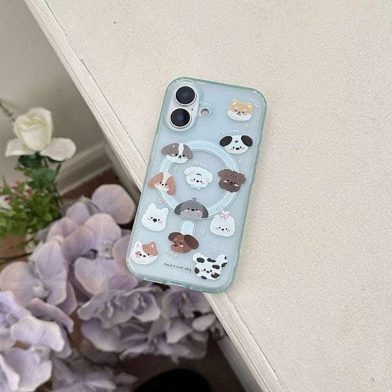 Cute little dog avatar Apple 14 phone case 16promax magnetic suction iPhone 15pro holder suitable for 13pro
