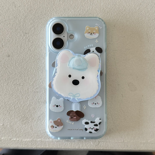 Cute little dog avatar Apple 14 phone case 16promax magnetic suction iPhone 15pro holder suitable for 13pro