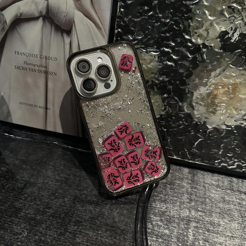Advanced and Wealthy iPhone 15/16 Flowing Sand Phone Case 14 Pro Style Apple 13 Women 12 Pearl Bracelet