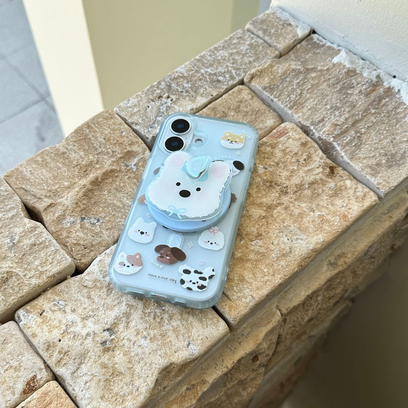 Cute little dog avatar Apple 14 phone case 16promax magnetic suction iPhone 15pro holder suitable for 13pro