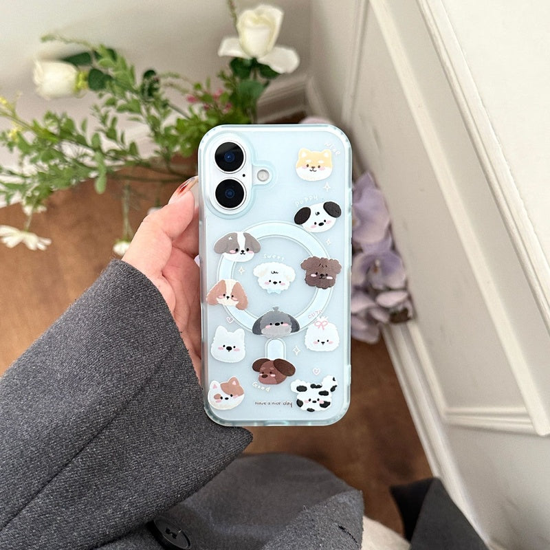Cute little dog avatar Apple 14 phone case 16promax magnetic suction iPhone 15pro holder suitable for 13pro
