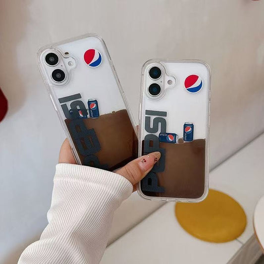 Creative Flowing Sand Pepsi Cola Suitable for Apple 16 ProMax Phone Case 15 Floating Slide 14 Large Hole Protective Cover
