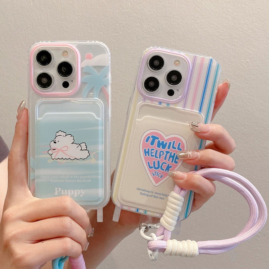 Suitable for Apple 15PROMAX woven lanyard phone case, iPhone 16PRO striped dog cartoon protective case