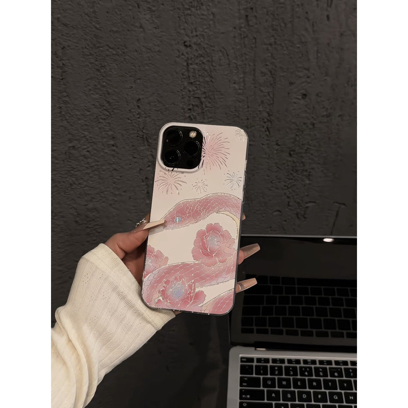 Compatible Apple 16 Phone Case 15 Huawei Creative IMD Feather Gauze Mate 60 Fireworks Gradient Pink Snake Xiaomi Hard