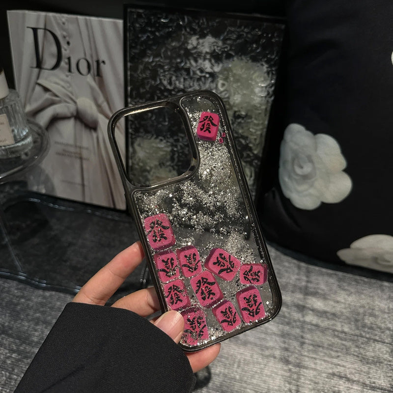 Advanced and Wealthy iPhone 15/16 Flowing Sand Phone Case 14 Pro Style Apple 13 Women 12 Pearl Bracelet